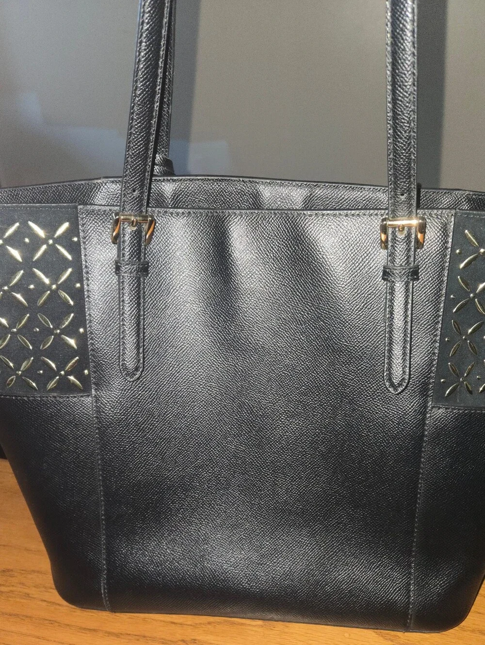 MICHAEL KORS Black Leather Tote with Gold MK Charm EUC
